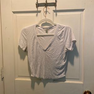 Bozzolo, Large, white ribbed v neck crop top